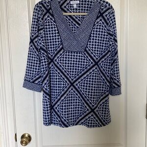 Charter Club Blue and White Bib Collar Tunic